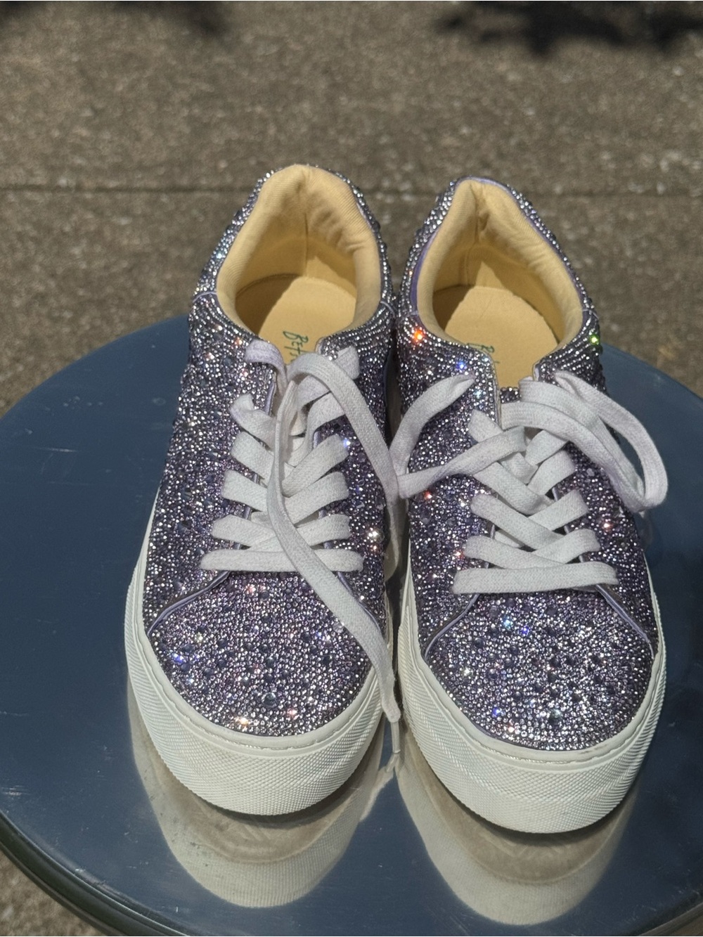 Betsy Johnson Sydny Sneaker Shoe Rhinestone Silver Thick White Platform 9M - Picture 3 of 13